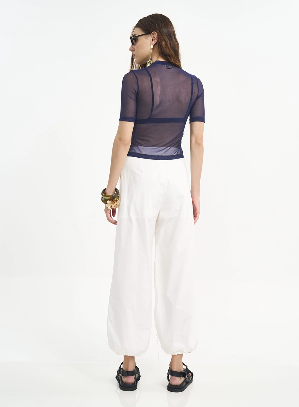 Blusa Com Transparência E Gola Alta Azul