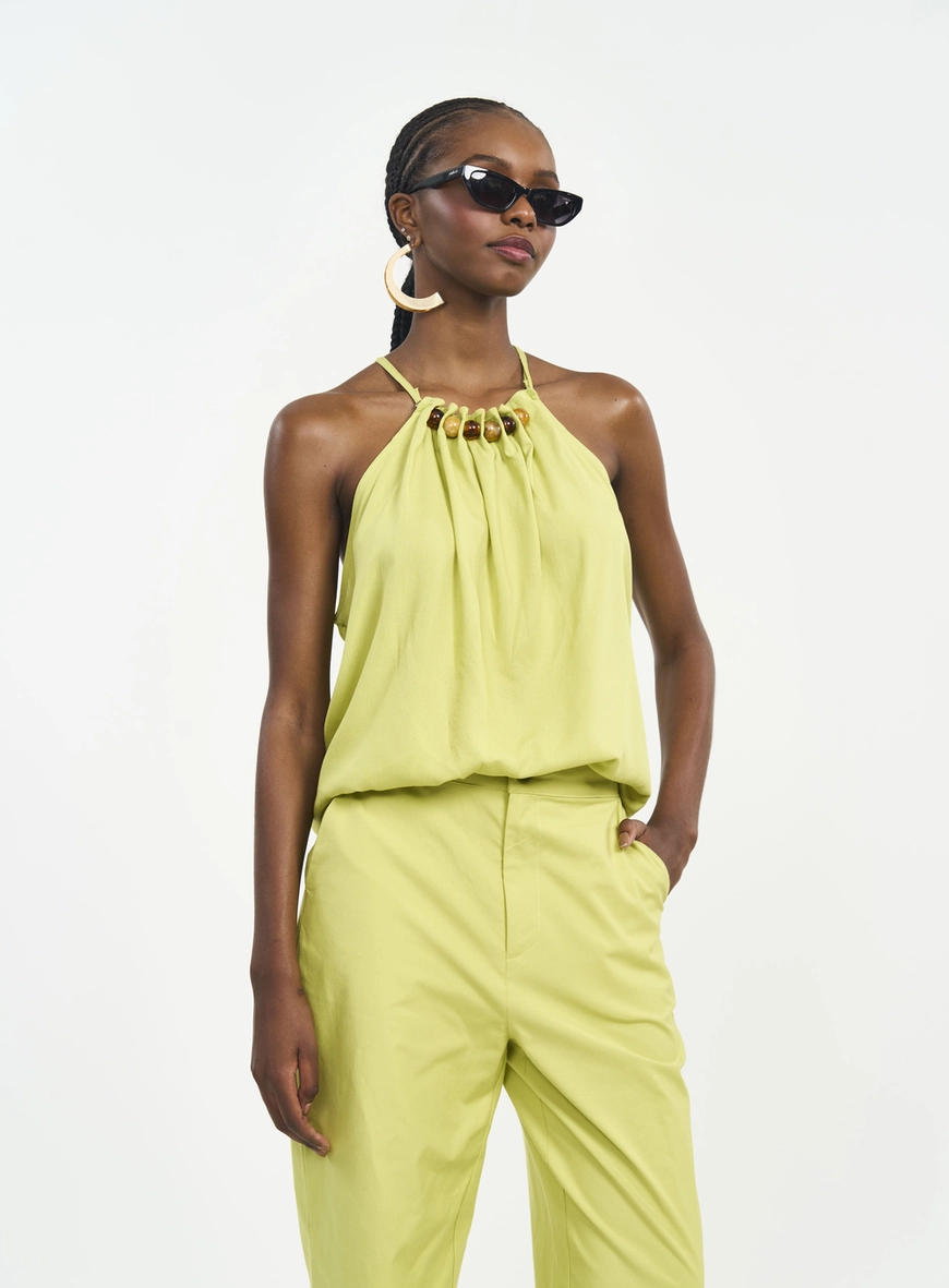 Blusa Frente Única Com Contas E Franzidos