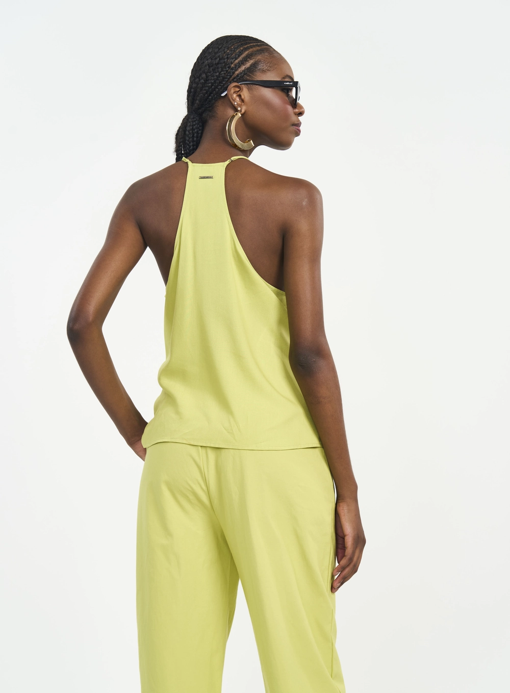 Blusa Frente Única Com Contas E Franzidos Verde