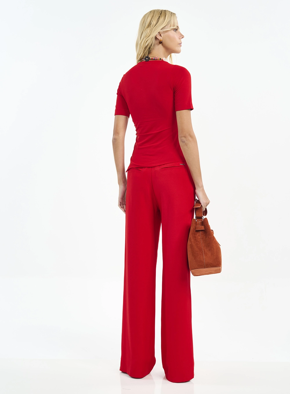 Blusa Com Decote Assimétrico E Franzidos Vermelho