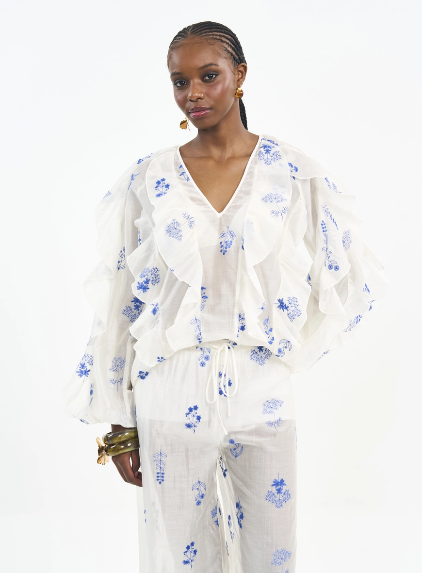 Blusa Com Bordado E Babados
