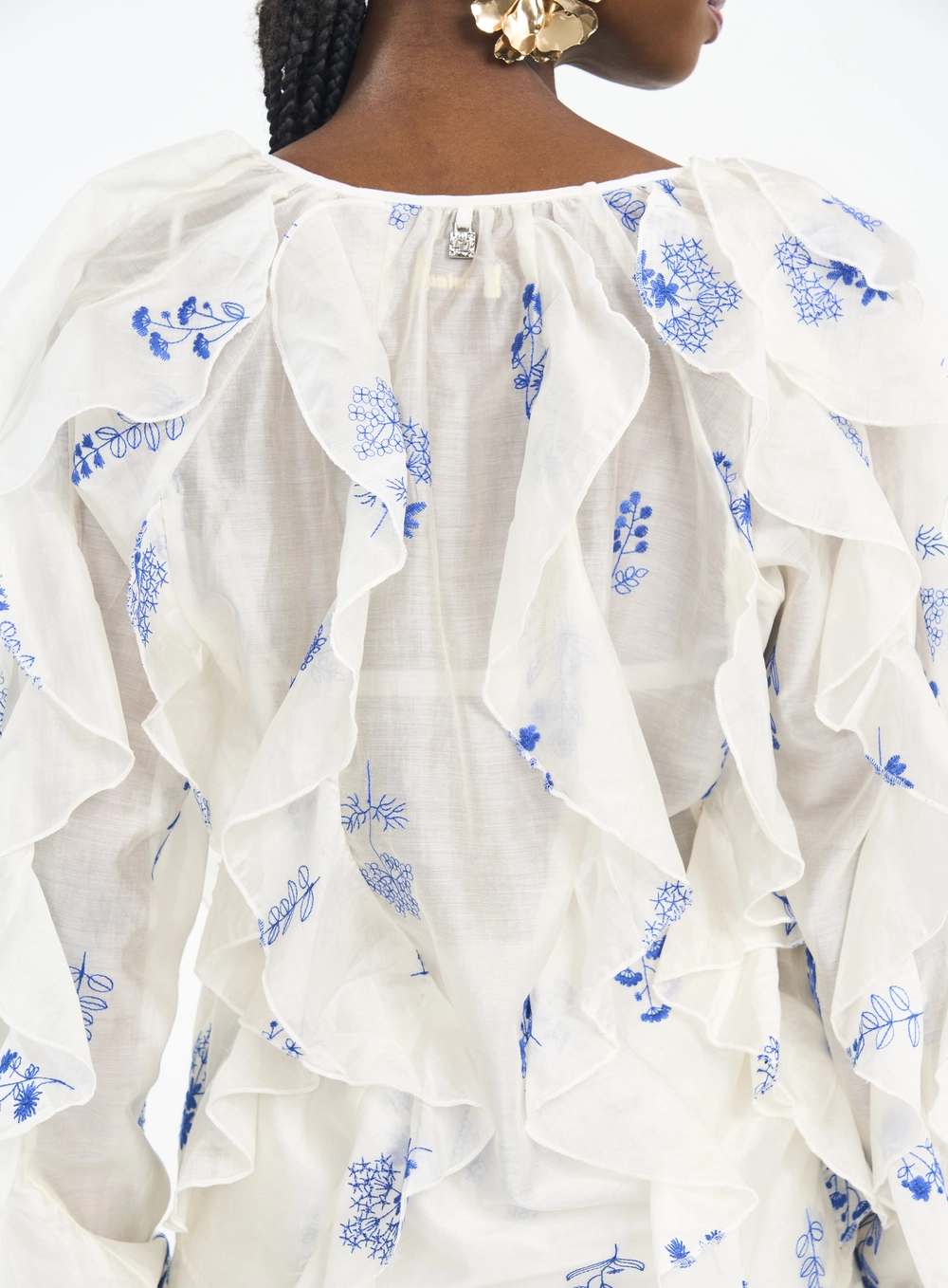 Blusa Com Bordado E Babados Estampados