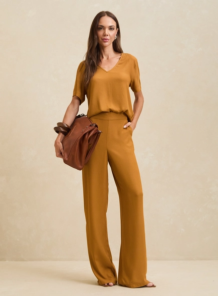 Calça Feminina Reta Cós Com Elástico