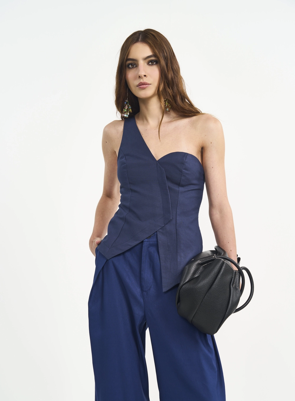 Blusa Com Transpasse E Alça Única Azul