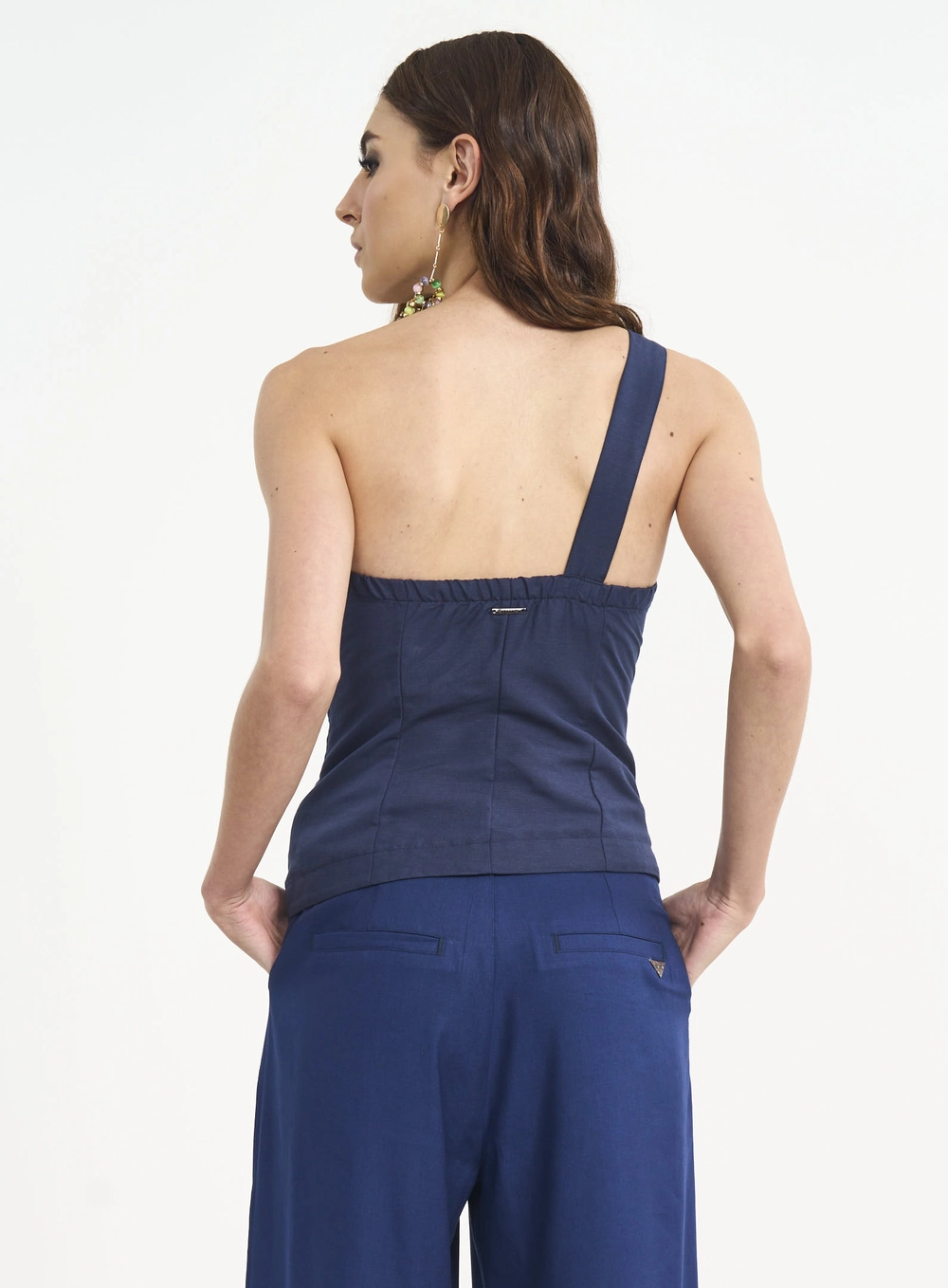 Blusa Com Transpasse E Alça Única Azul