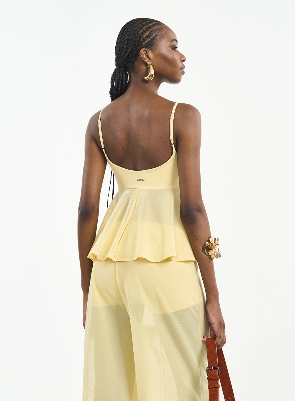 Blusa Peplum Com Alças Finas Amarelo
