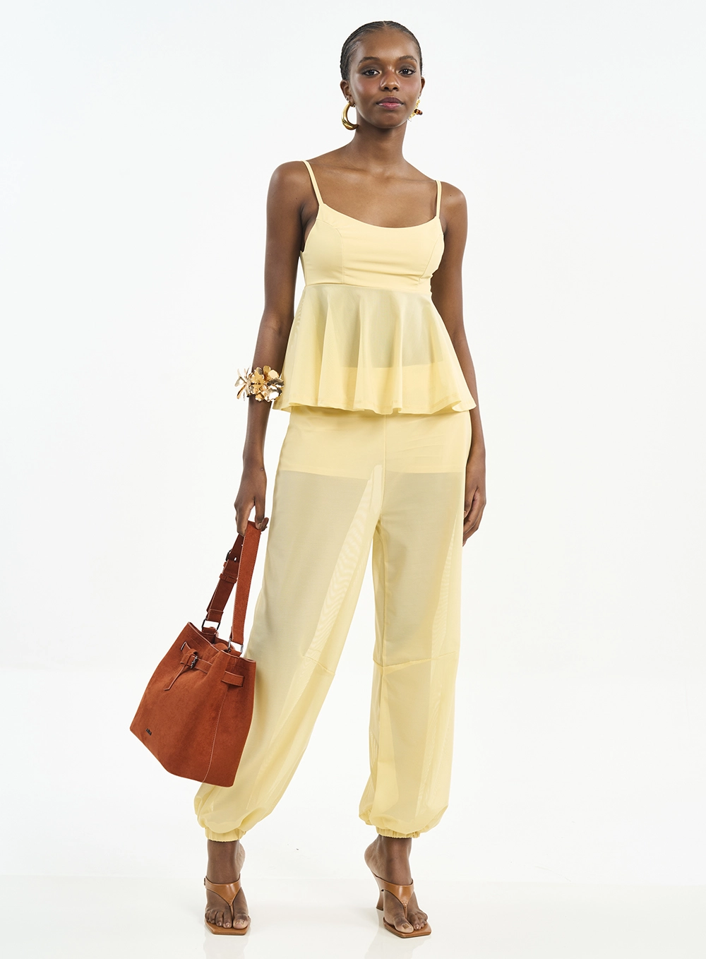 Blusa Peplum Com Alças Finas Amarelo
