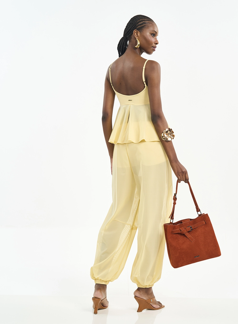 Blusa Peplum Com Alças Finas Amarelo