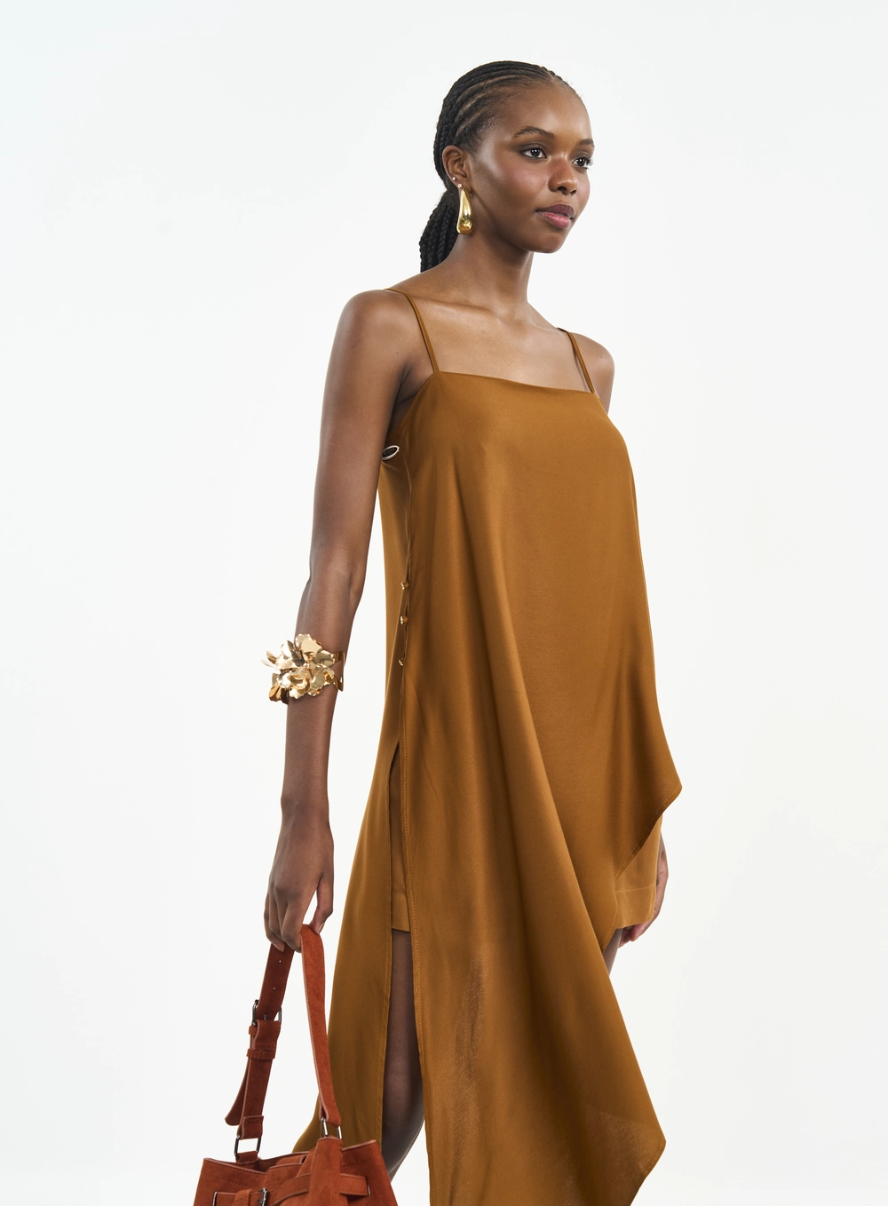 Blusa Com Corte Lenço E Botões Laterais Marrom