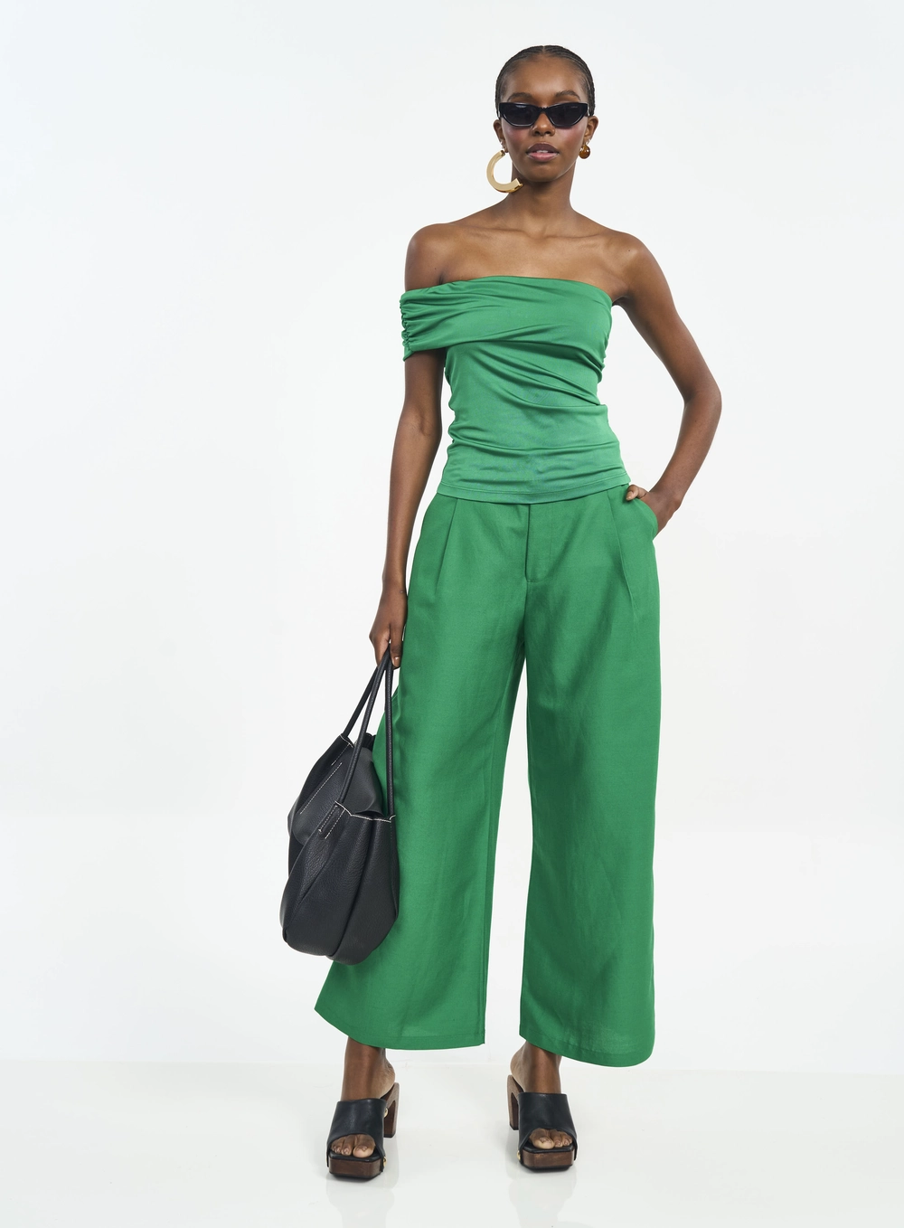 Blusa De Um Ombro Só Com Franzido Verde Vanity
