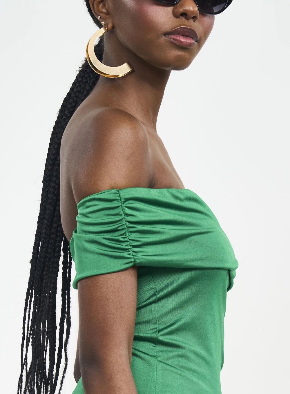 Blusa De Um Ombro Só Com Franzido Verde Vanity