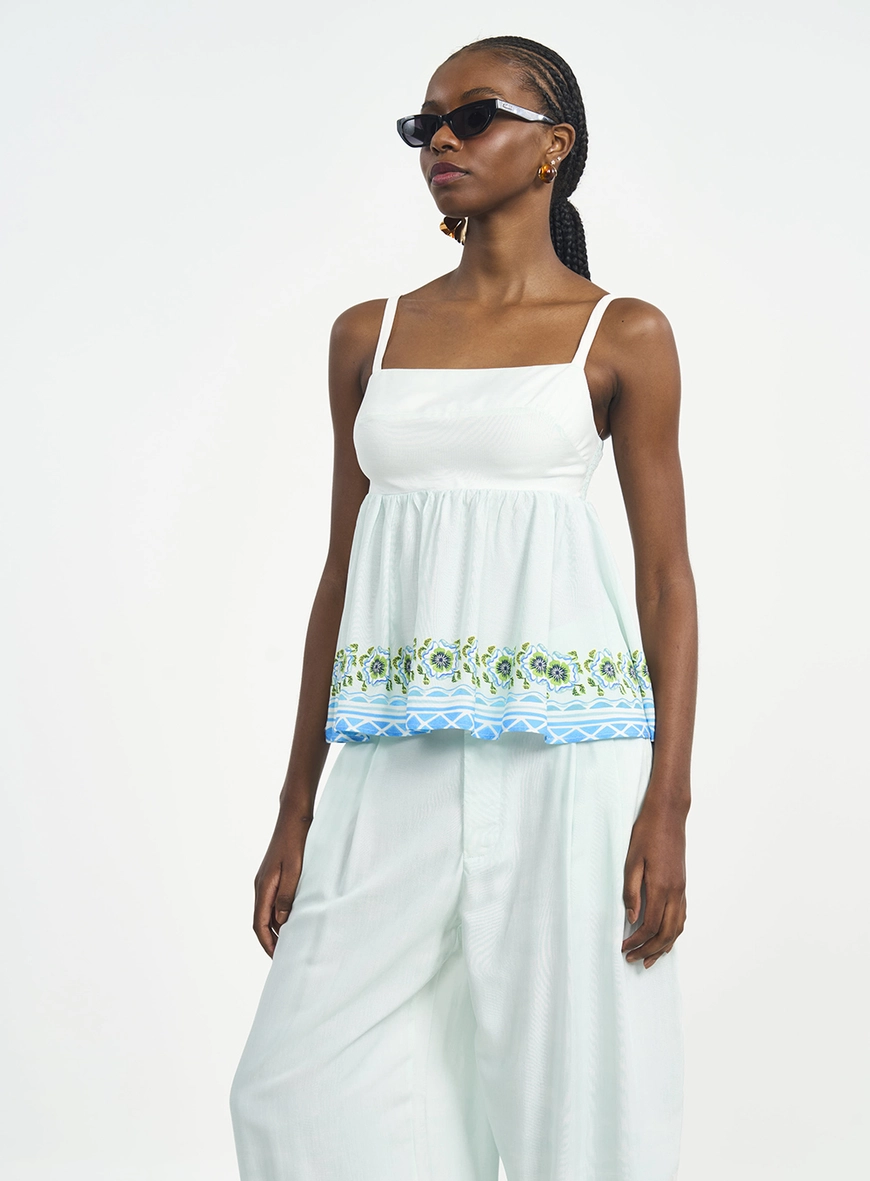 Blusa Slim Evasê Estampada De Alças Finas