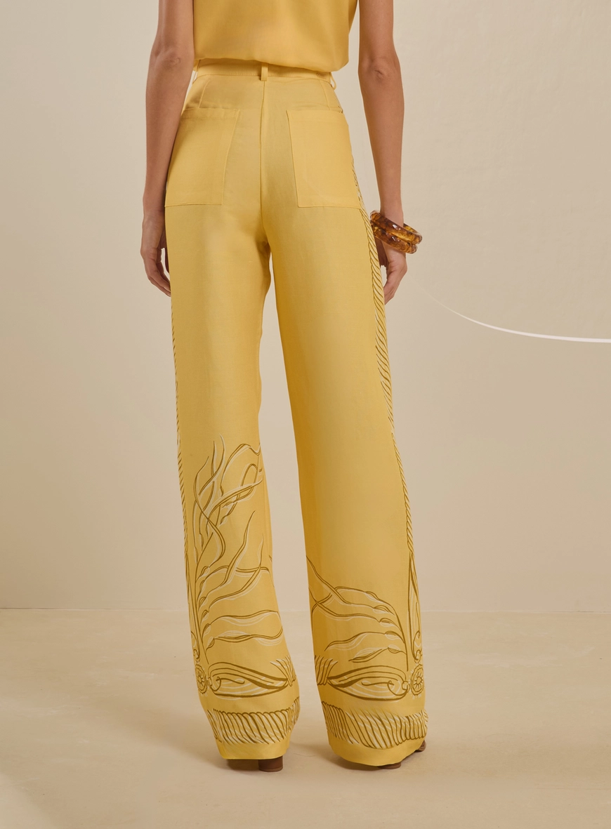 Calça Alfaiataria Reta Cintura Alta - Maré Solar Amarelo 2