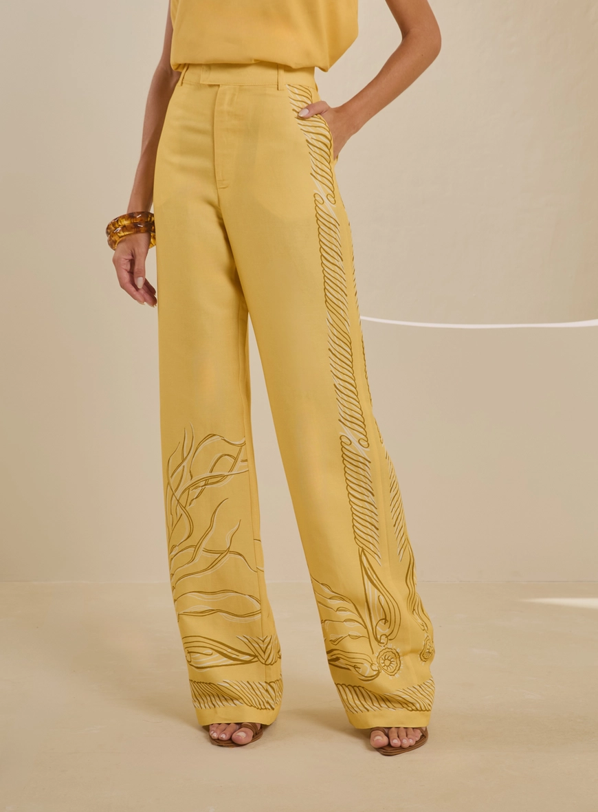 Calça Alfaiataria Reta Cintura Alta - Maré Solar Amarelo 3