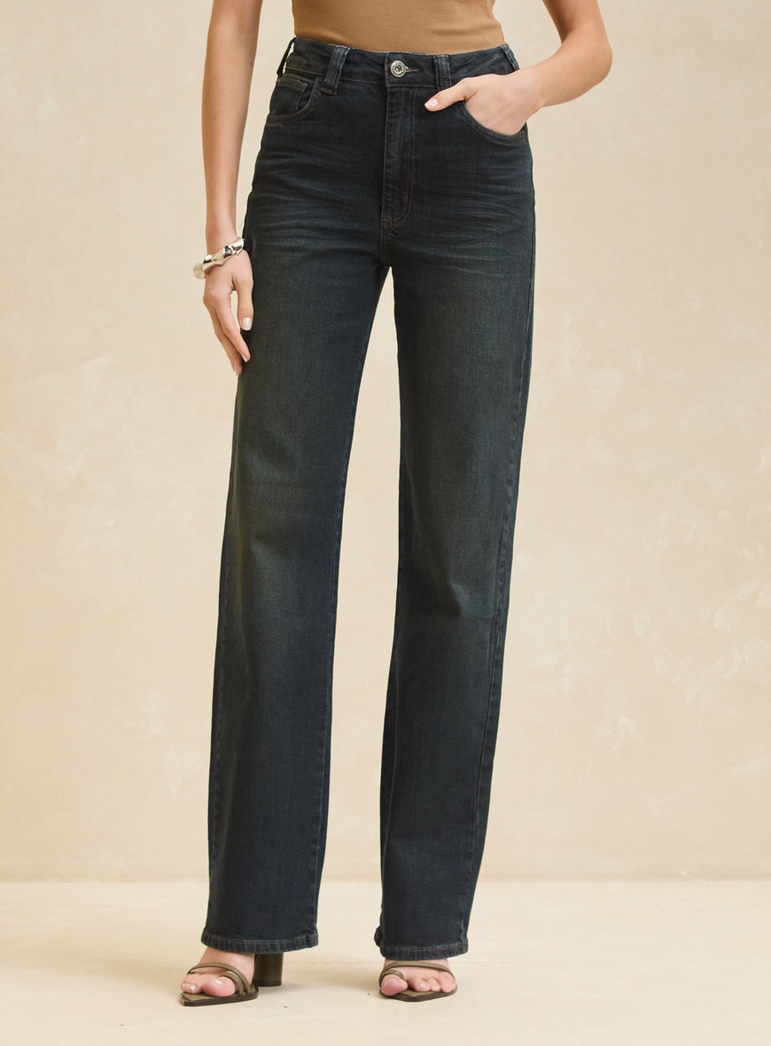 Calça Jeans Reta Cintura Alta - Bella Stretch Índigo