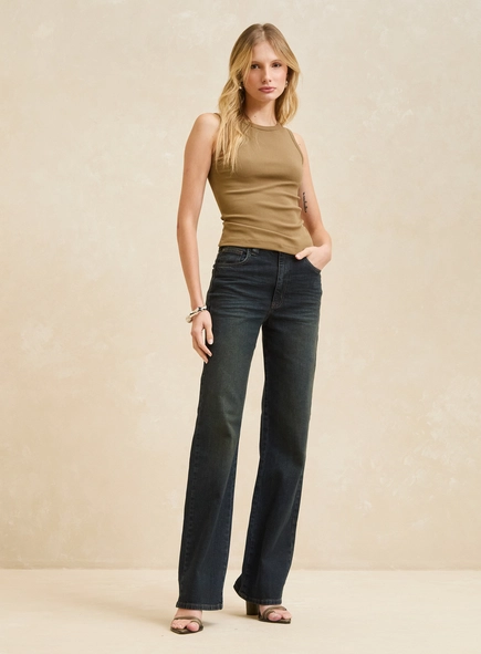 Calça Jeans Reta Cintura Alta - Bella Stretch