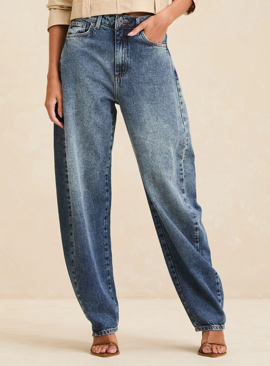 Calça Jeans Barrel Feminina Cintura Alta Índigo 3