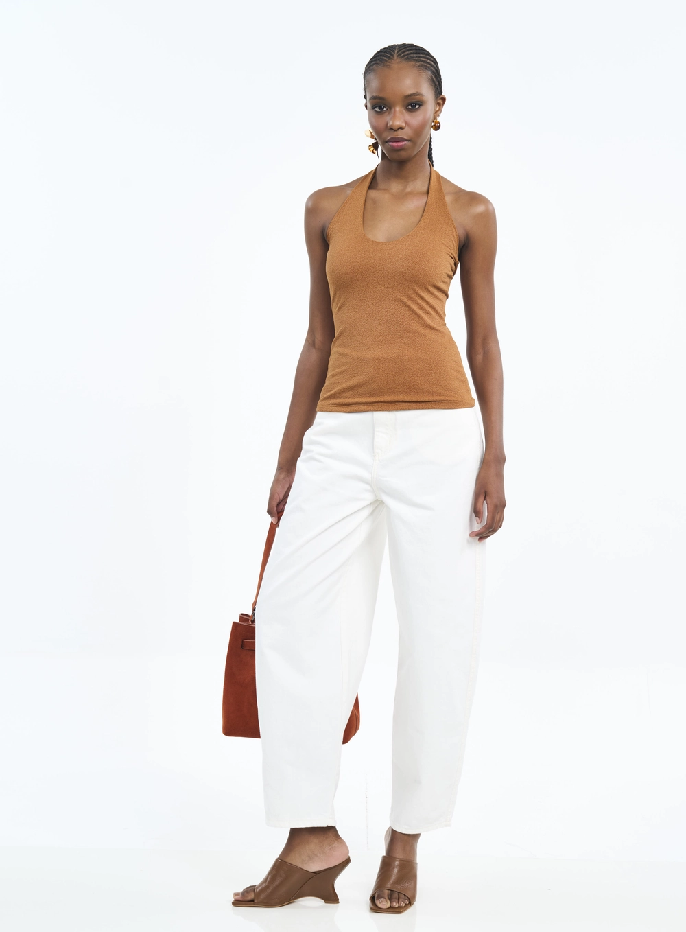 Blusa Frente Única Com Textura Marrom