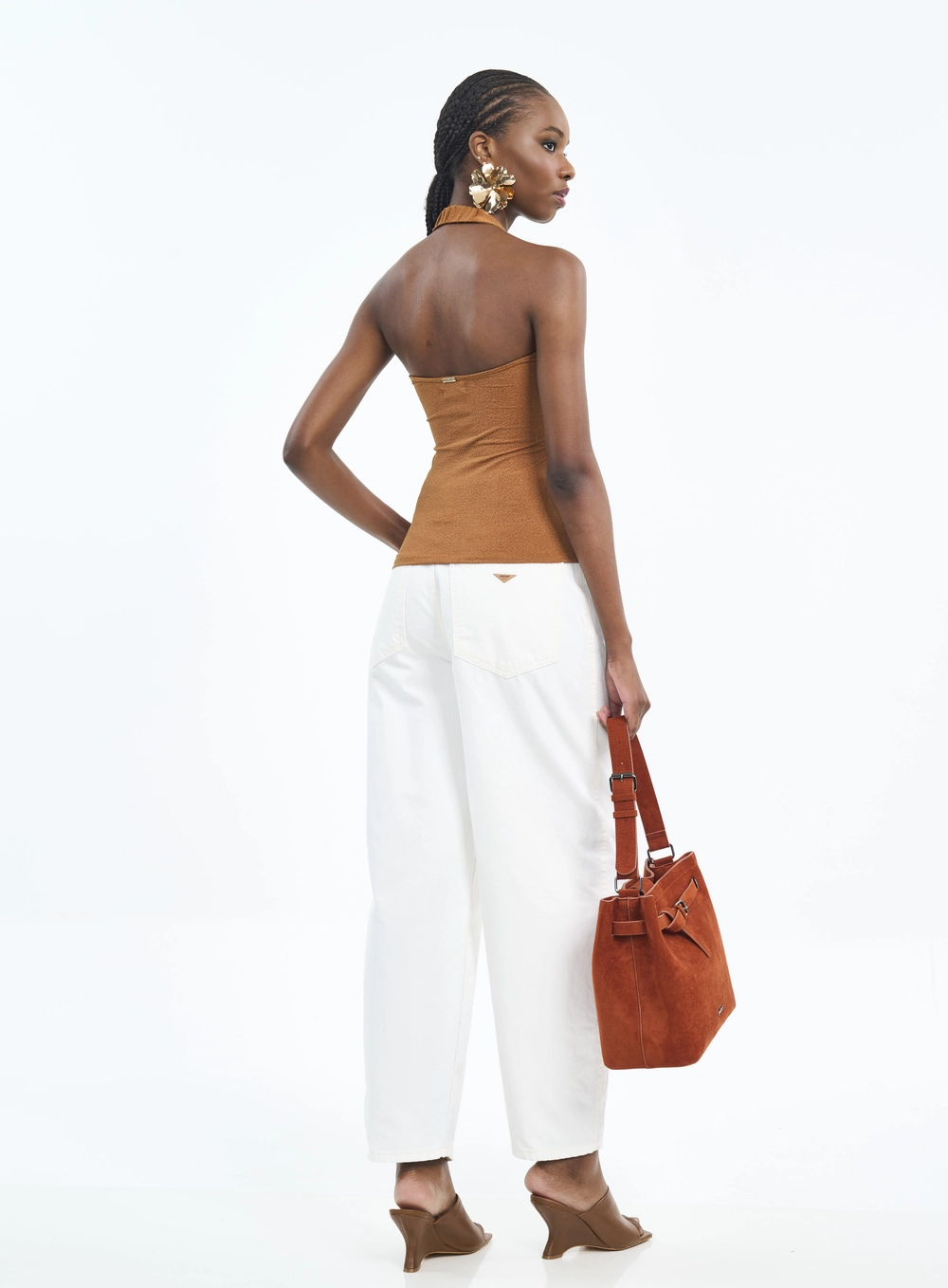 Blusa Frente Única Com Textura Marrom