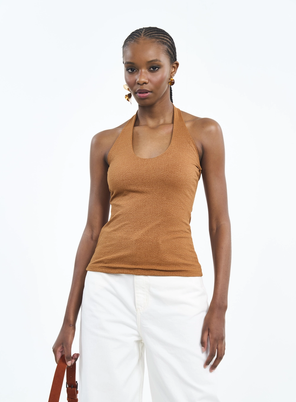 Blusa Frente Única Com Textura Marrom