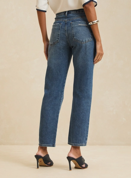 Calça Jeans Reta Cintura Alta Denim Médio  - Nadia