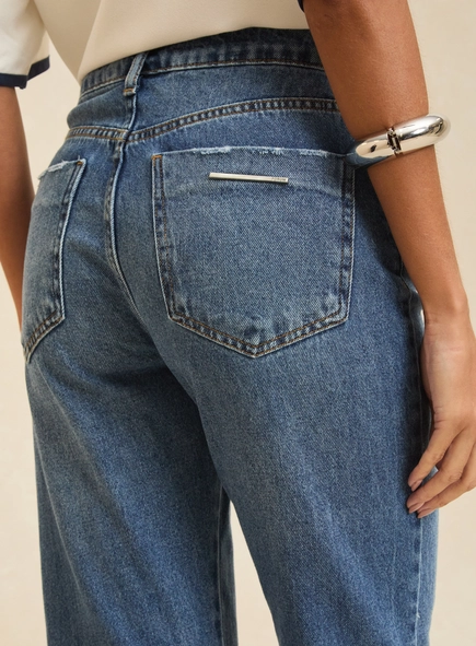 Calça Jeans Reta Cintura Alta Denim Médio  - Nadia