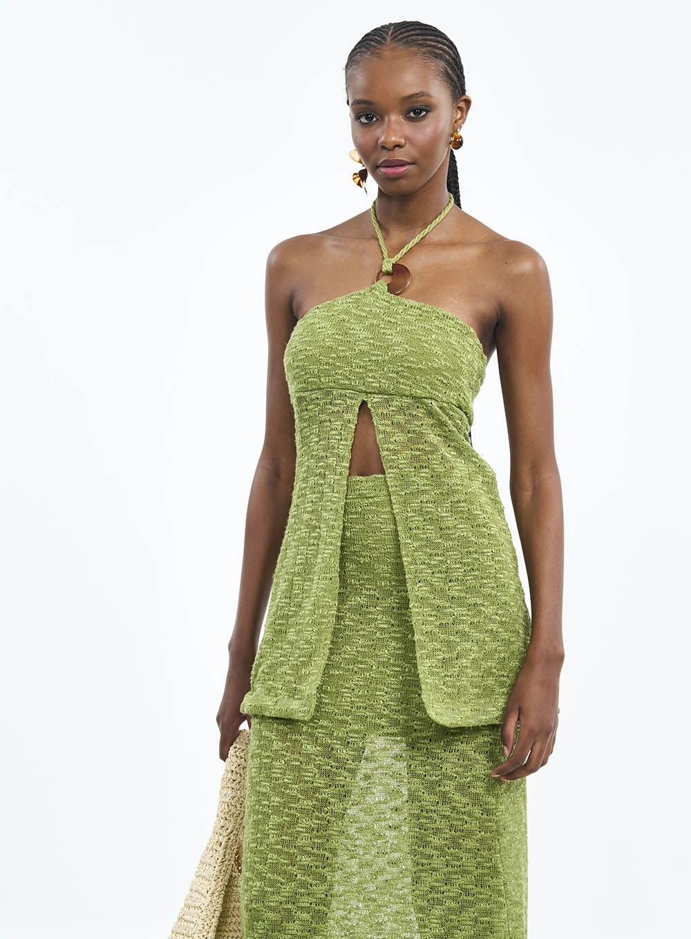 Blusa Com Amarração Texturizada Tricô Verde