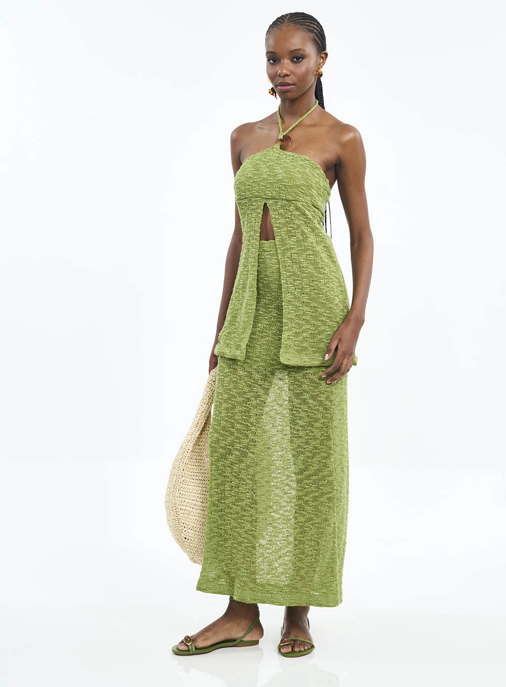 Blusa Com Amarração Texturizada Tricô Verde