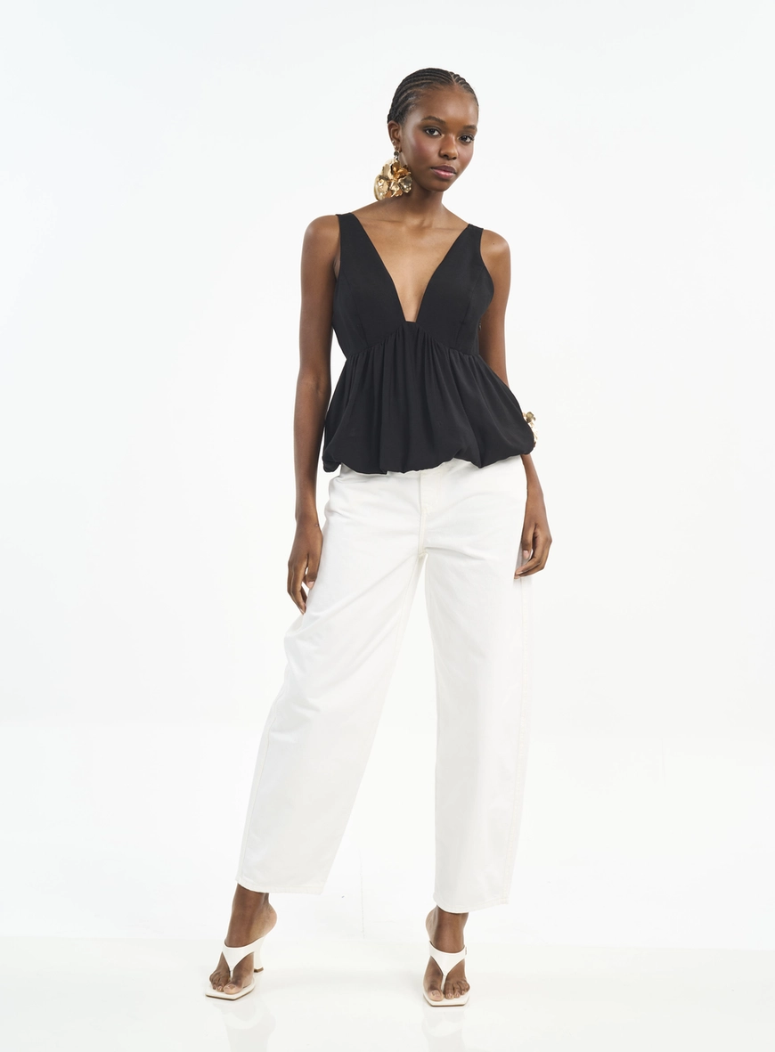 Blusa Decote V Com Alças E Barra Balonê