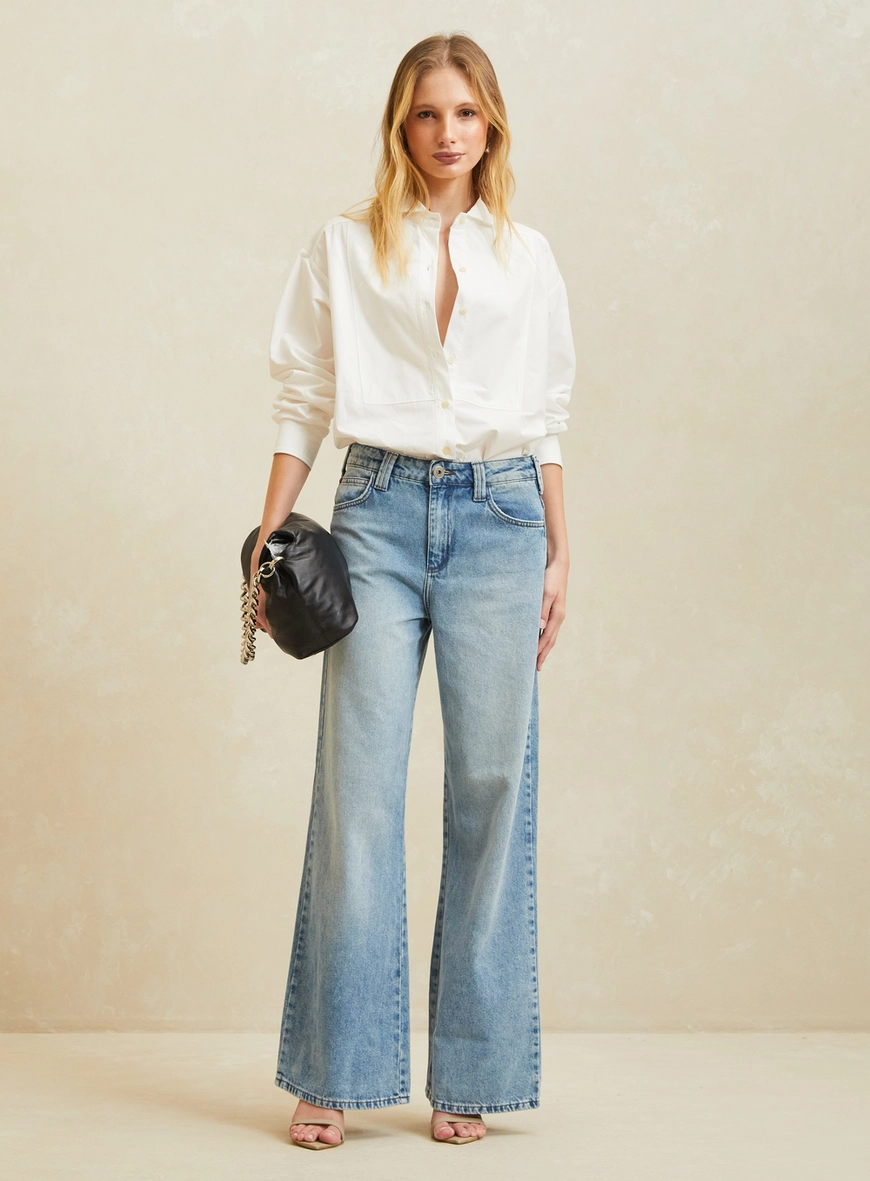 Calça Jeans Wide Leg Ampla Cintura Alta - Ayla Índigo 1