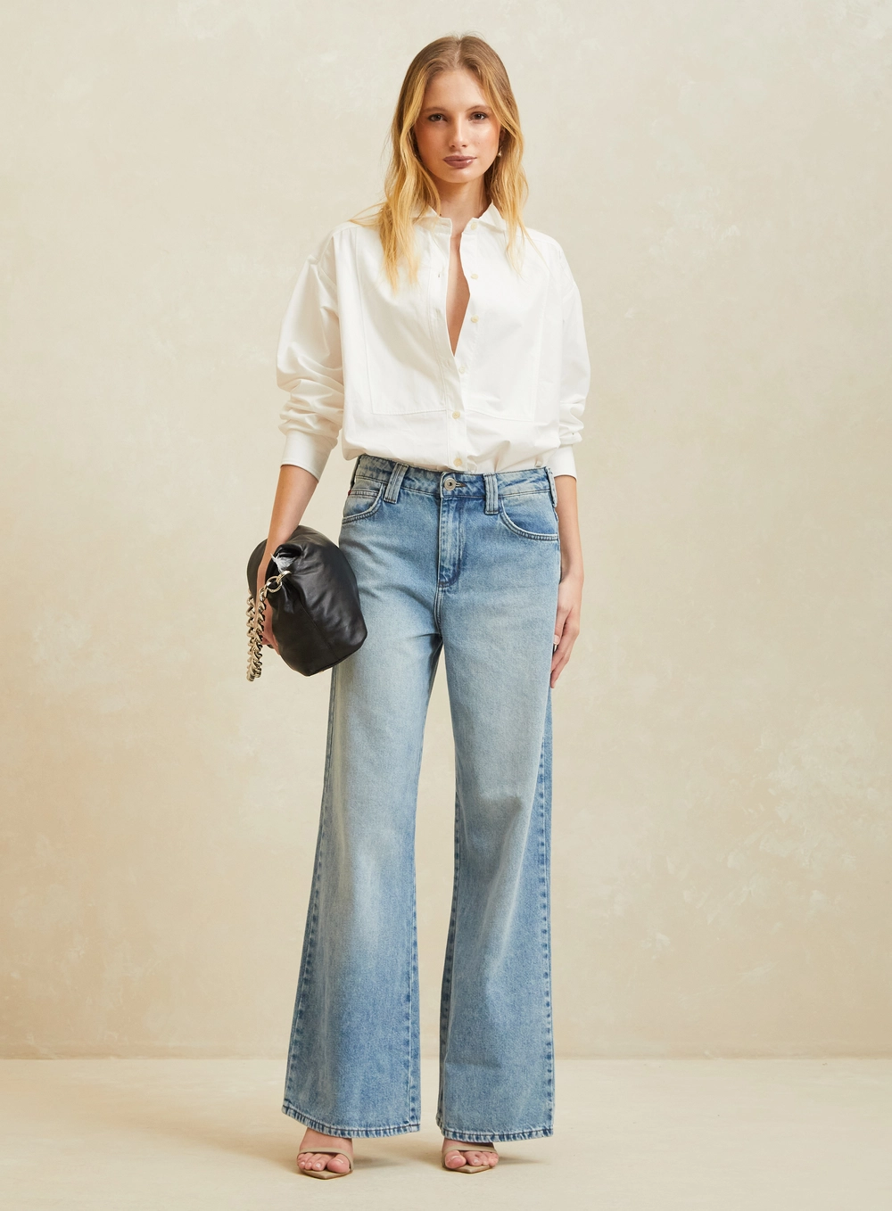 Calça Jeans Wide Leg Ampla Cintura Alta - Ayla Índigo 1