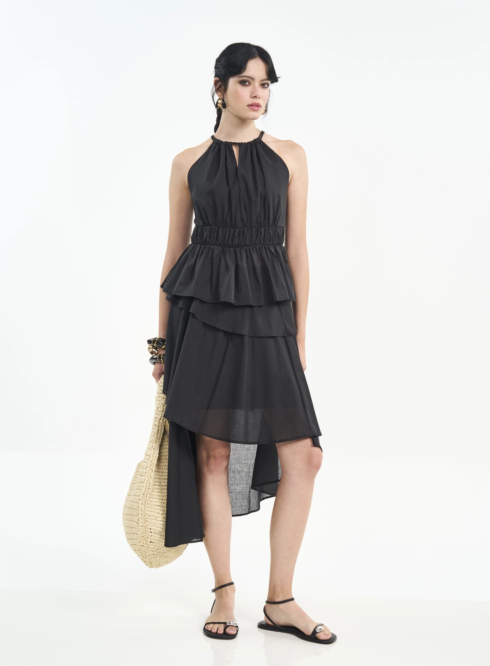Blusa Mullet Com Camadas E Decote Halter Preto