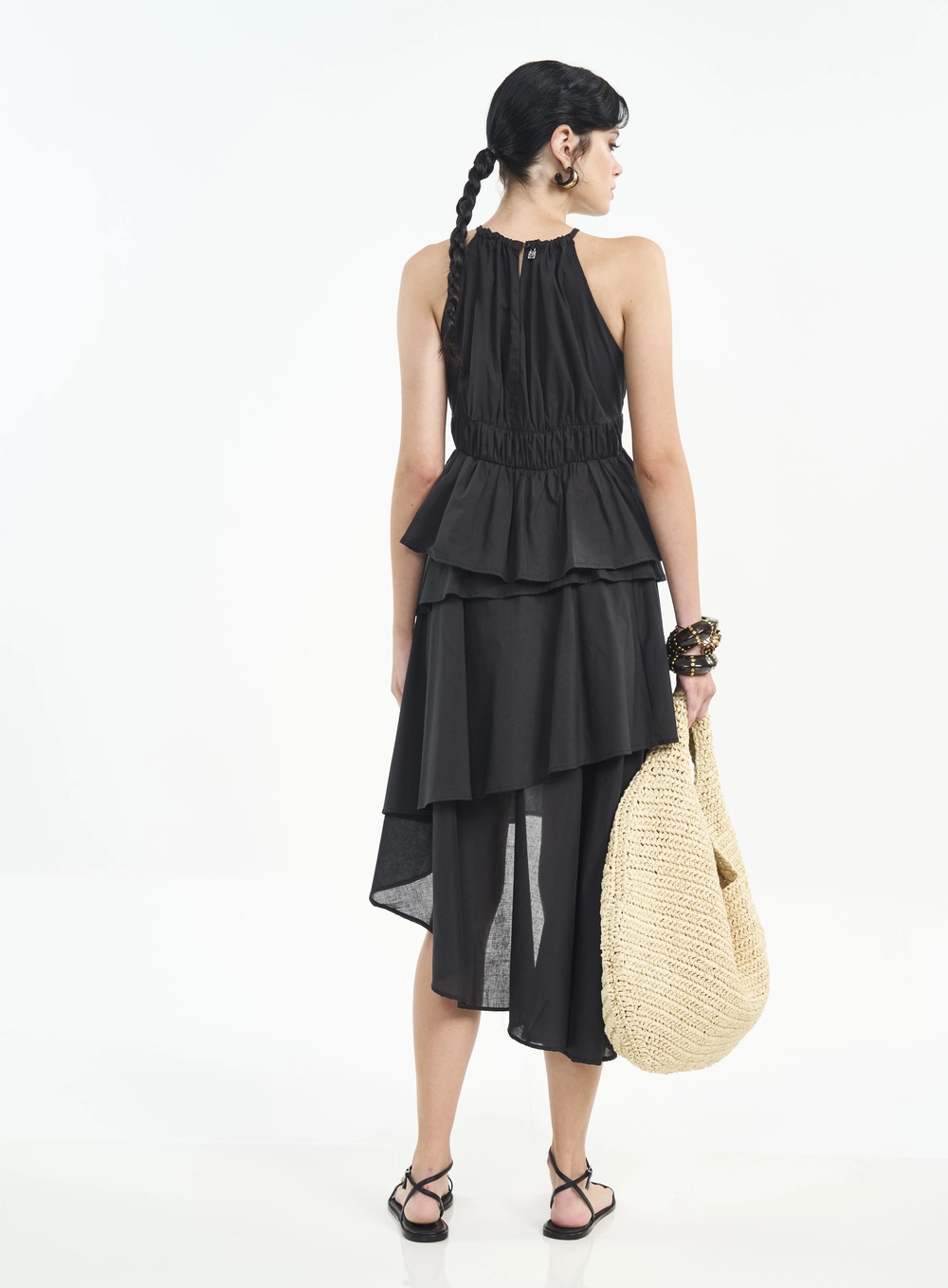 Blusa Mullet Com Camadas E Decote Halter Preto