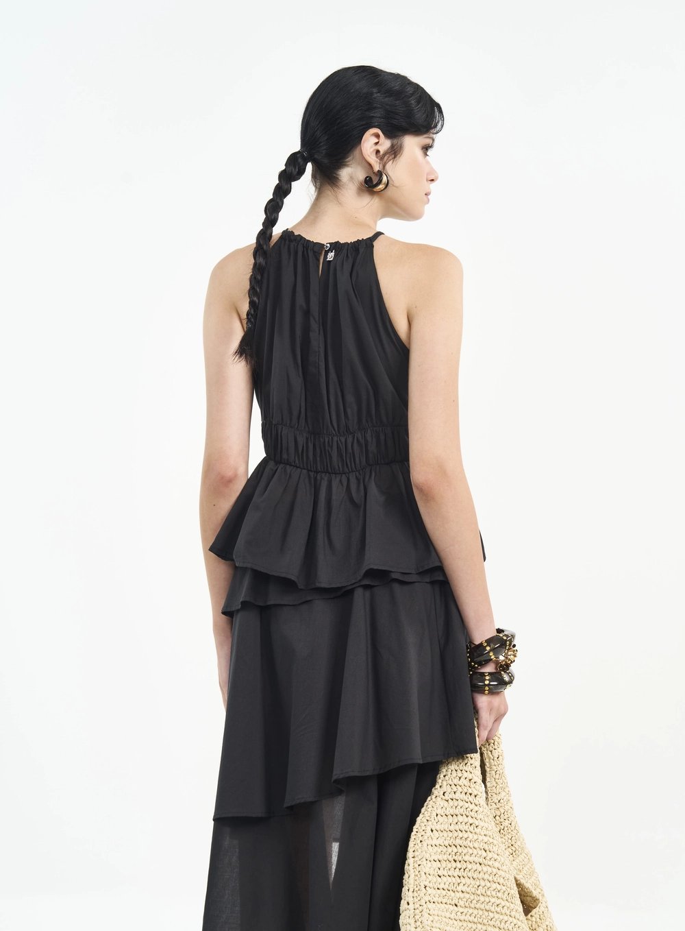 Blusa Mullet Com Camadas E Decote Halter Preto