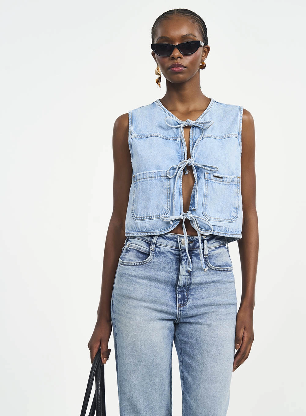 Blusa Jeans Comfort Com Amarrações Índigo