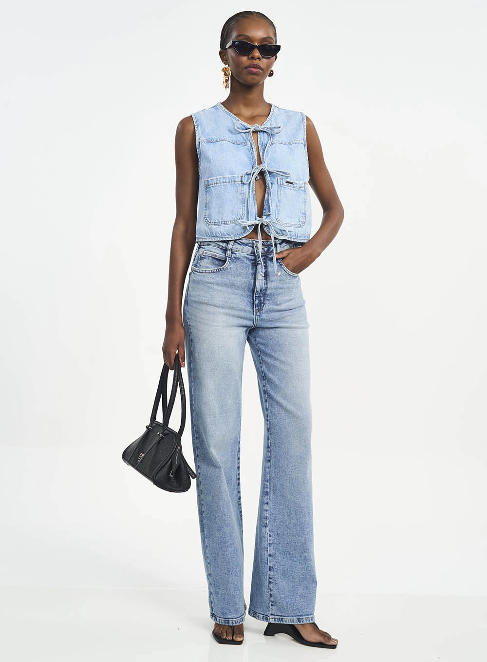 Blusa Jeans Comfort Com Amarrações Índigo