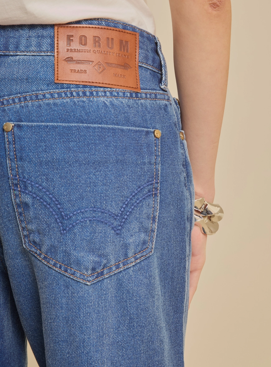 Calça Jeans Estonada Média - Raquel Wide Leg Índigo
