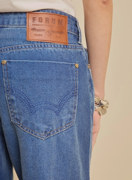 Calça Jeans Estonada Média - Raquel Wide Leg