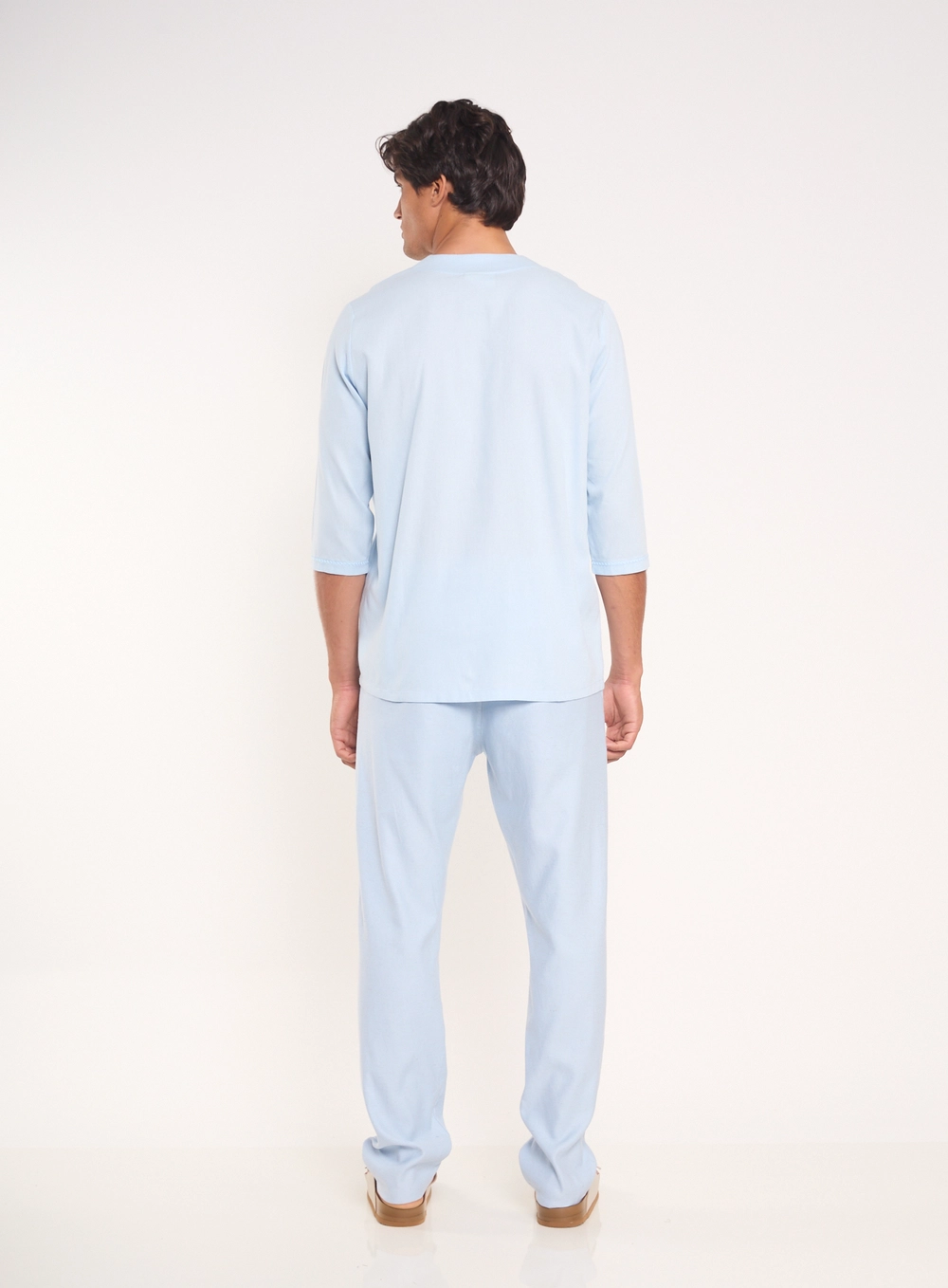 Blusa Manga Longa Masculina Resort Com Amarração Azul