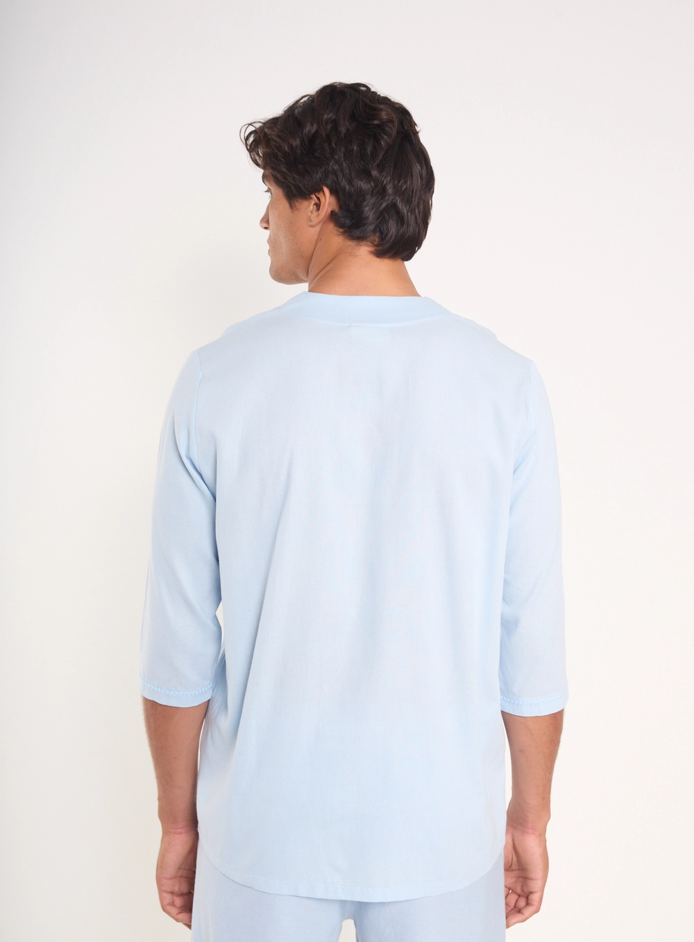 Blusa Manga Longa Masculina Resort Com Amarração Azul