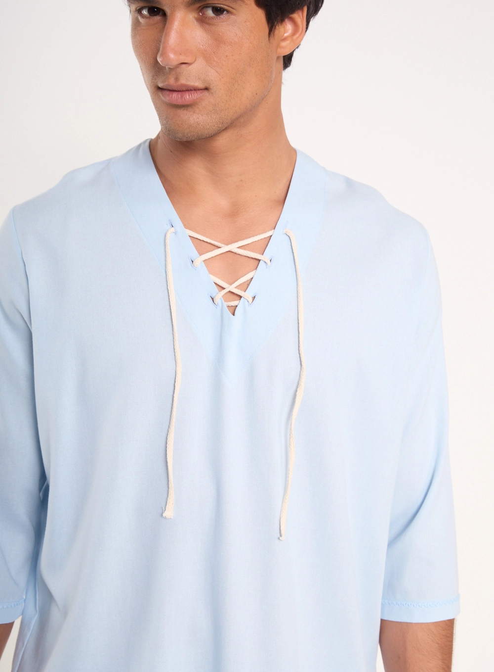 Blusa Manga Longa Masculina Resort Com Amarração Azul