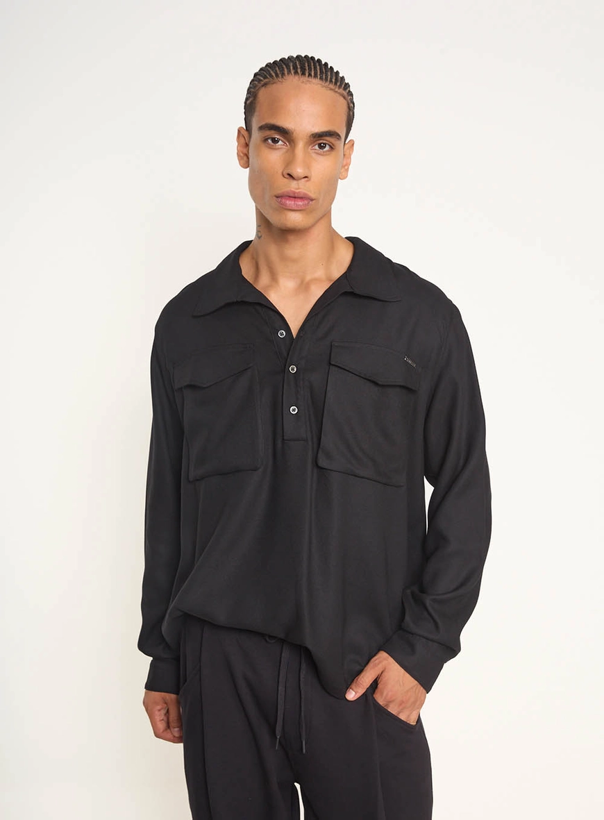 Camisa Masculina Manga Longa Com Bolsos E Botões