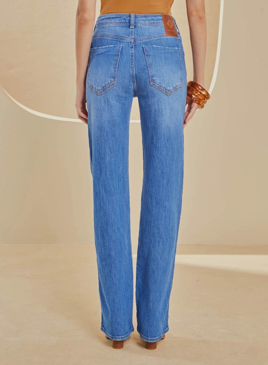 Calça Jeans Reta Clara Cintura Alta- Bella Stretch Índigo 2