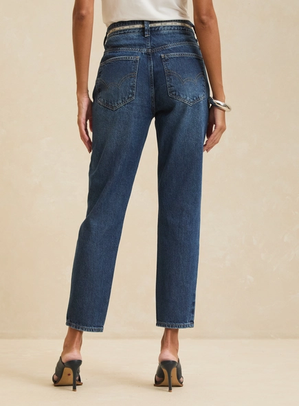 Calça Jeans Reta Cintura Alta Escura - Lola