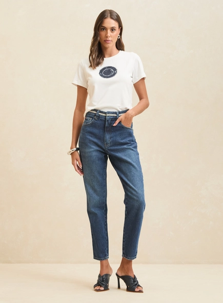 Calça Jeans Reta Cintura Alta Escura - Lola
