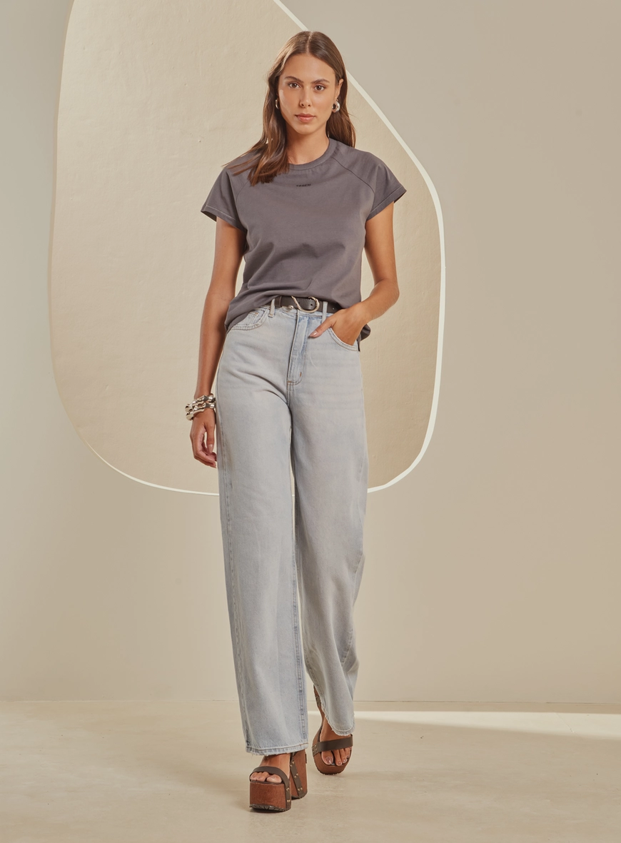 Calça Jeans Reta Ampla Feminina Delavê - Bella Índigo