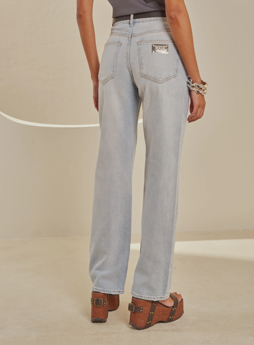 Calça Jeans Reta Ampla Feminina Delavê - Bella Índigo