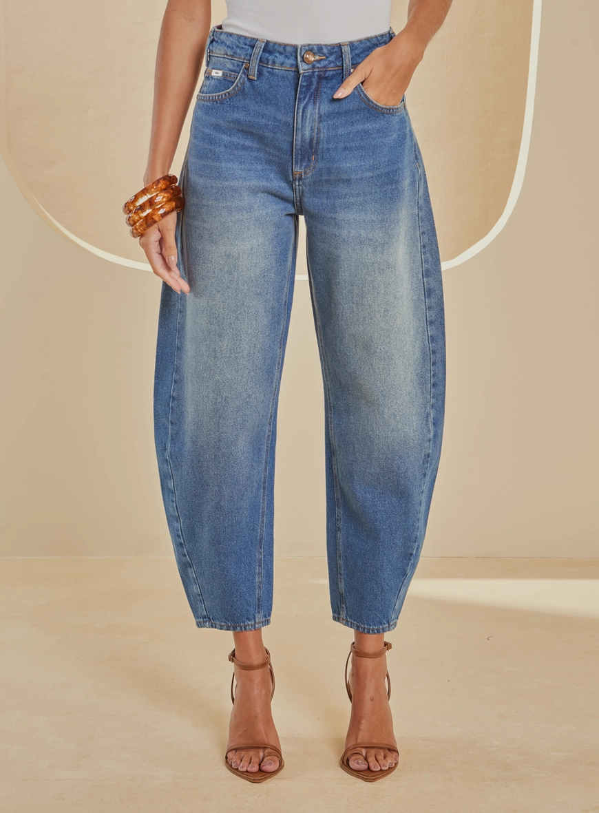 Calça Jeans Feminina Barrel Cropped Índigo 3