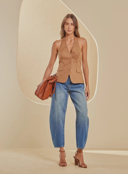 Calça Jeans Feminina Barrel Cropped