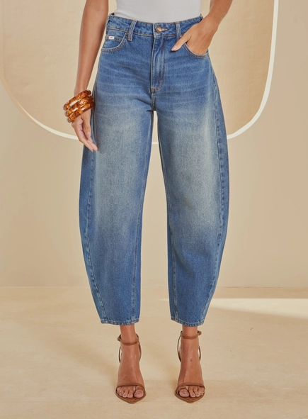 Calça Jeans Feminina Barrel Cropped